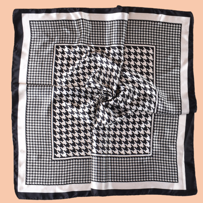 New 90cm-color diced thousand bird grid printed square scarf with sunscreen, head silk scarf decoration, scarf