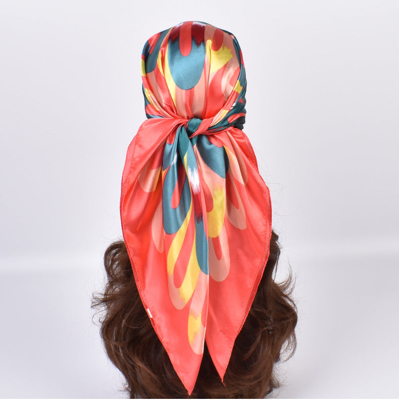 Autumn new fashionable and elegant flower satin large square scarf silk scarf fashion imitation silk scarf