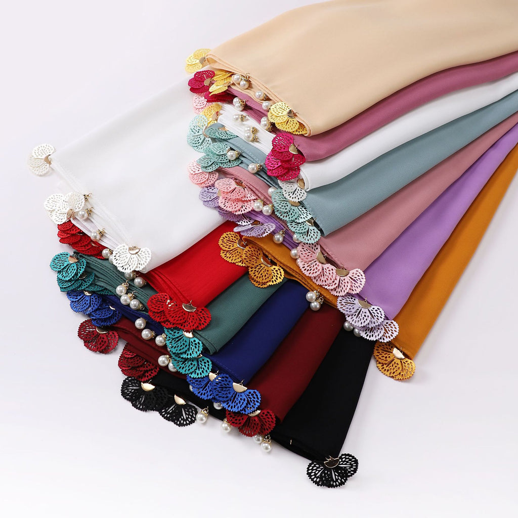 Hot-selling new solid-color chiffon scarf, thin flower hollow monochrome sunscreen shawl fashion headscarf women