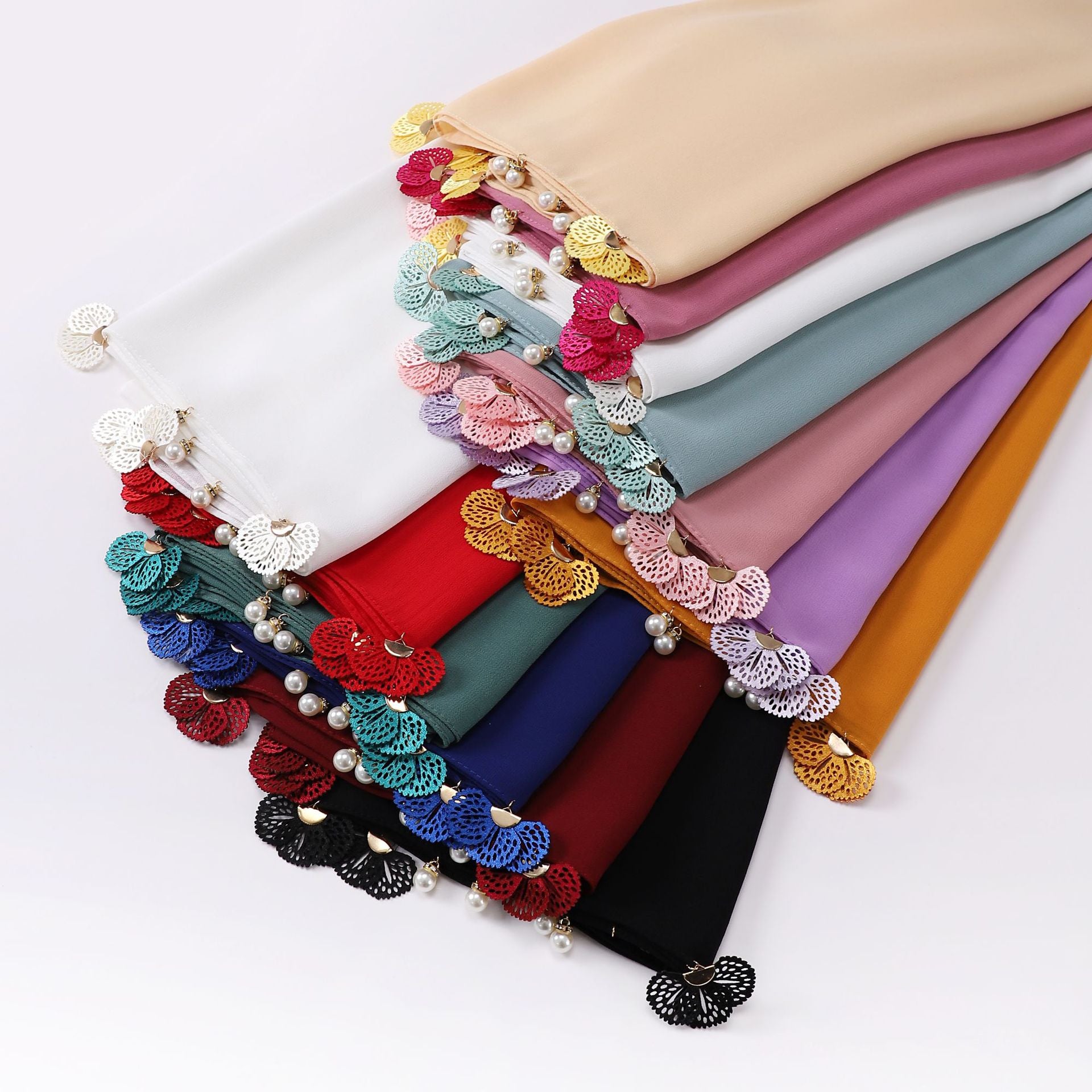 Hot-selling new solid-color chiffon scarf, thin flower hollow monochrome sunscreen shawl fashion headscarf women