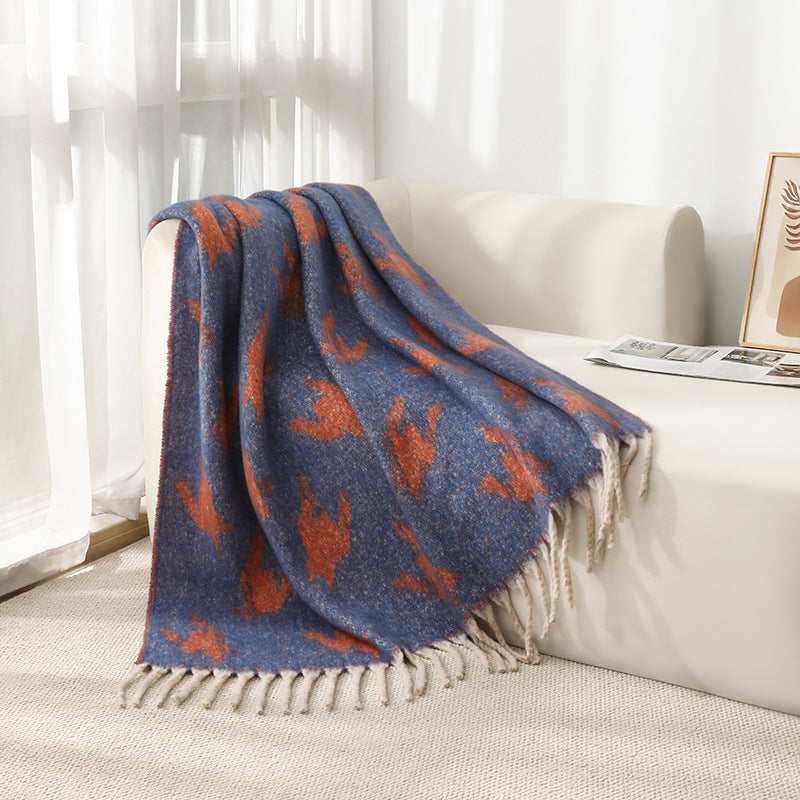 Blanket new European, American autumn and winter imitation mohair thickened thousand bird grid large shawl jacquard blanket