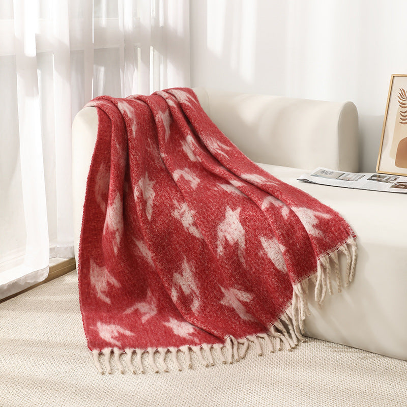 Blanket new European, American autumn and winter imitation mohair thickened thousand bird grid large shawl jacquard blanket