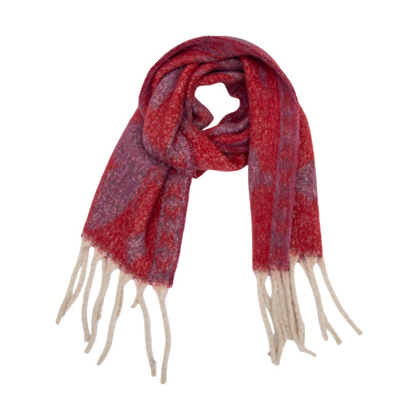 Scarf European, American autumn and winter thickened imitation mohair loop yarn butterfly jacquard scarf