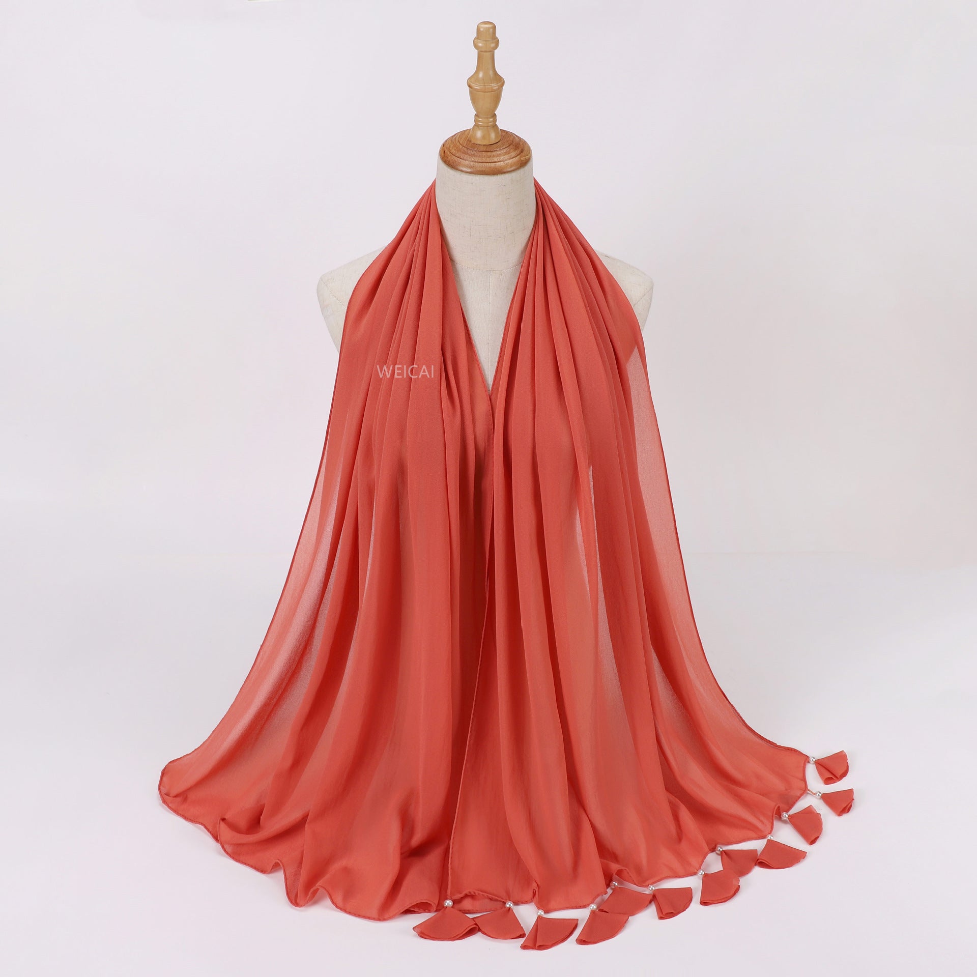 New solid color pearl chiffon flower fringed scarf  scarf Middle East headscarf hijab Malay long scarf