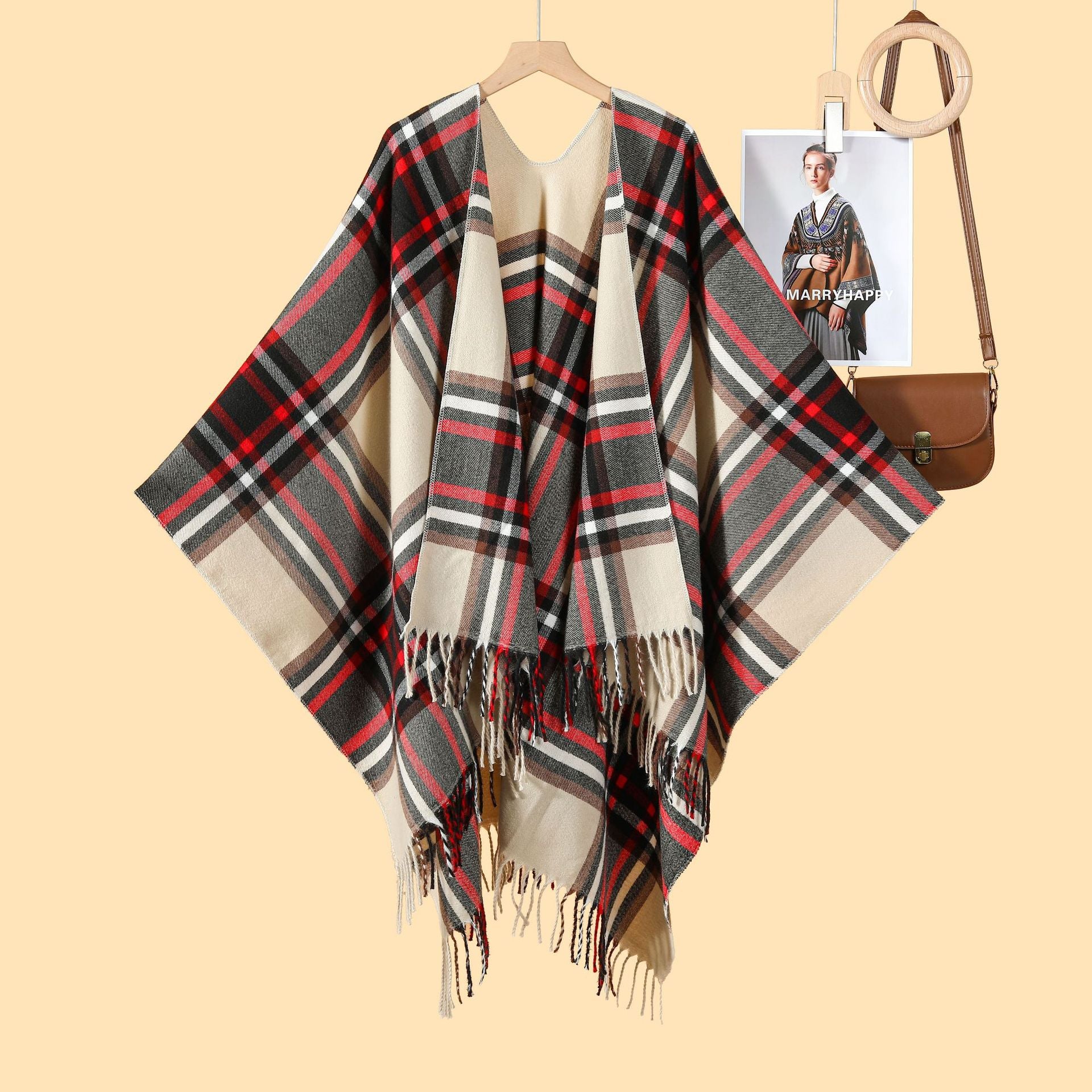 New Scottish color plaid scarf shawl cape Nordic fashion classic outer shawl cape new
