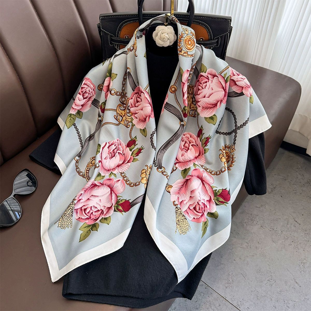 Summer Korean version of simple striped scarf twill square scarf 90cm fashionable versatile sunscreen shawl headscarf women