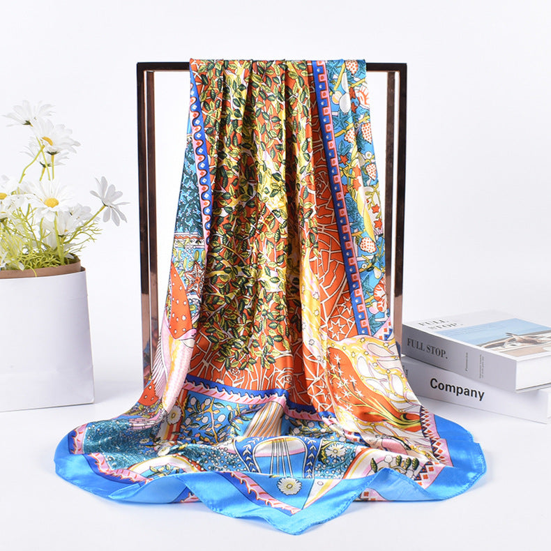 Summer new fashionable versatile natural pattern printing 90-color square scarf silk scarf headscarf