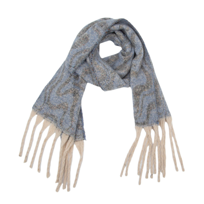 Europe, America autumn and winter circle yarn imitation mohair water ripple jacquard scarf