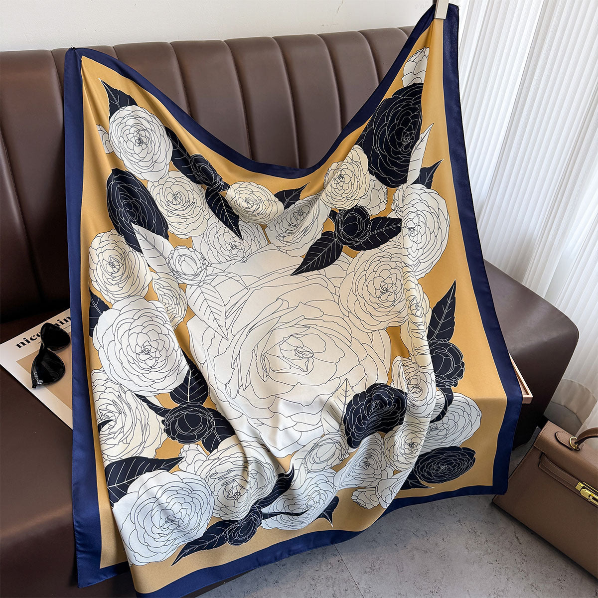 Vintage printed large square scarf, high-end spring and summer decorative shirt, professional scarf, headband, sunscreen, headscarf, shawl for women