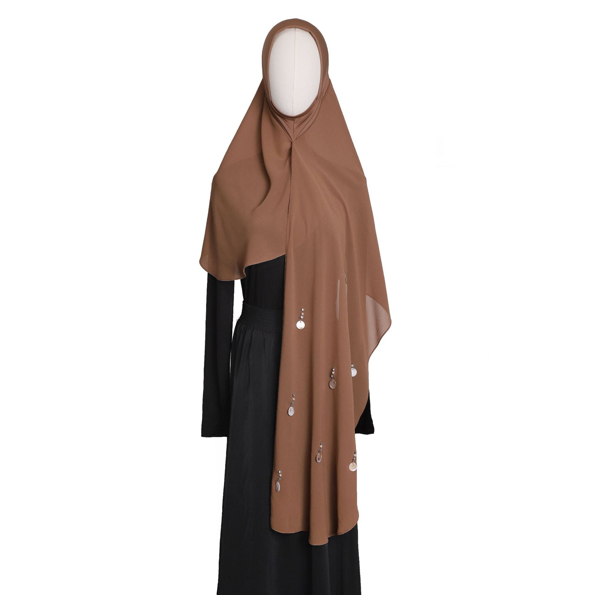 New hand-hung shell crystal hemp chiffon splicing winding towel yarn towel novice lazy fashion headscarf