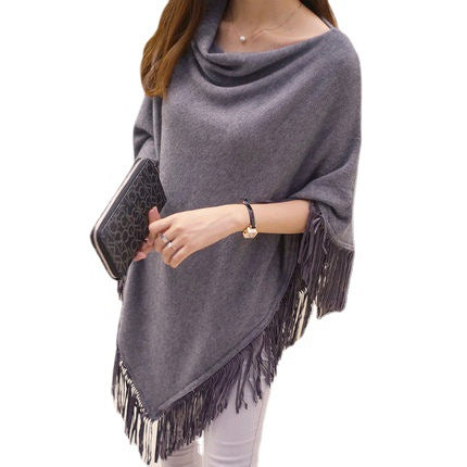 Spring and Autumn New Irregular Medium and Long Batman Sweater Loose Fringed Pullover Knitted Sweater Cape Shawl Jacket