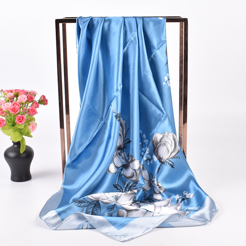 New Fashion Retro Floral Pattern Printing 90 * 90 Satin Large Square Scarf Silk Scarf