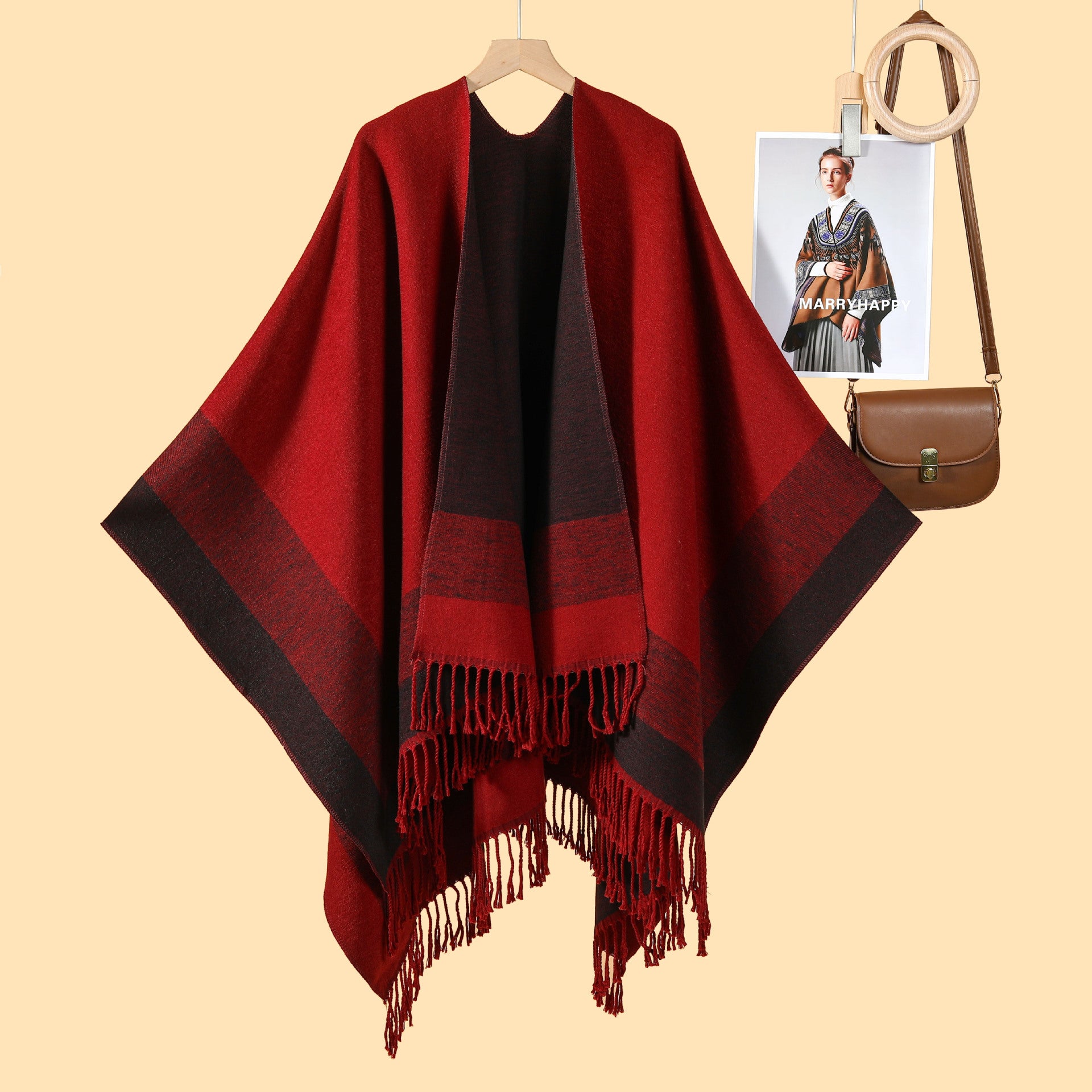 New product temperament simple tassel frame large shawl new Nepal travel out warm photo cardigan
