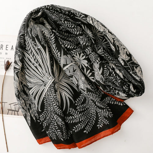 Autumn and Winter Fashion Wheat Ears Plant Flowers Silk Scarf Cotton and linen Feel Travel Vacation Shawl