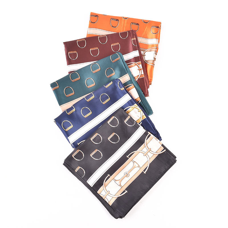 Autumn and winter new scarf saddle buckle accessories printed light luxury silk scarf 90 satin high-end square scarf