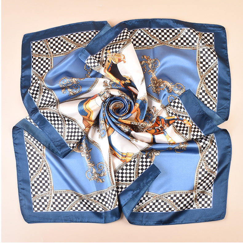 Spring and summer scarf carriage pattern printing versatile decorative scarf silk scarf 90 high-quality satin large square scarf scarf
