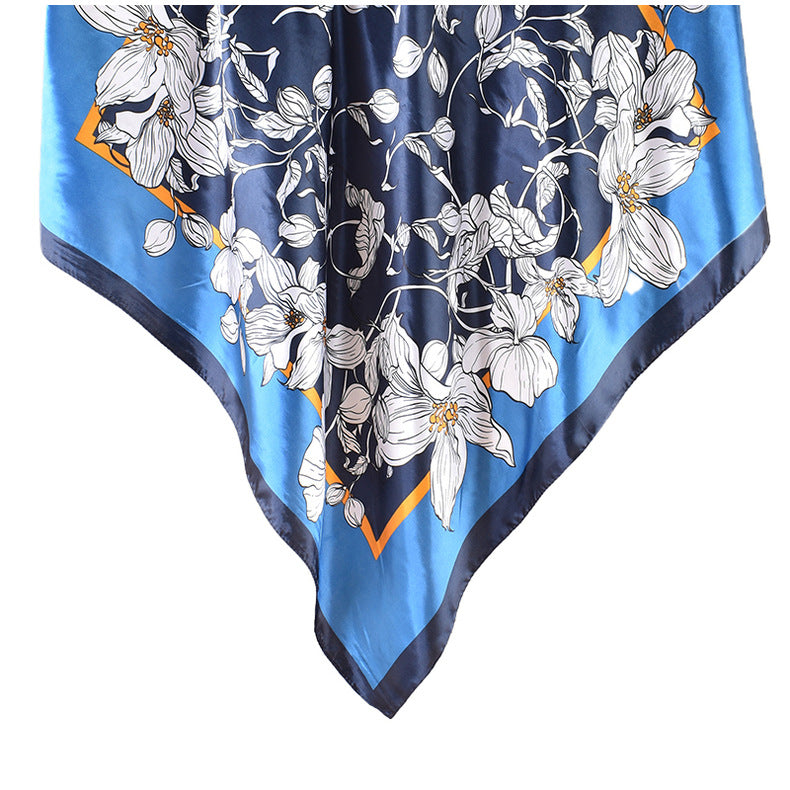 Spring new scarf thin imitation silk retro printing light luxury silk scarf 90 color diced high-end square scarf