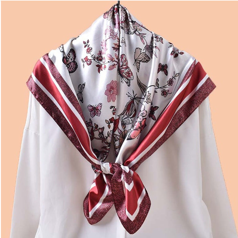 2025 Spring and Summer Butterfly Flying Printed Versatile Decorative Scarf Headscarf Silk Scarf 90 High Quality Satin Square Scarf