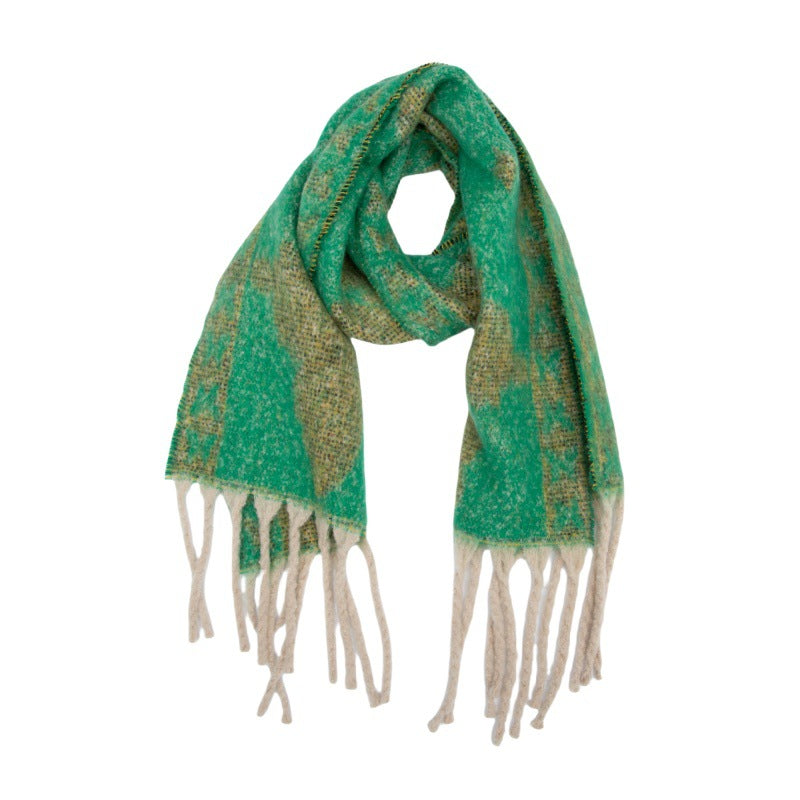 Scarf European, American autumn and winter thickened imitation mohair loop yarn butterfly jacquard scarf