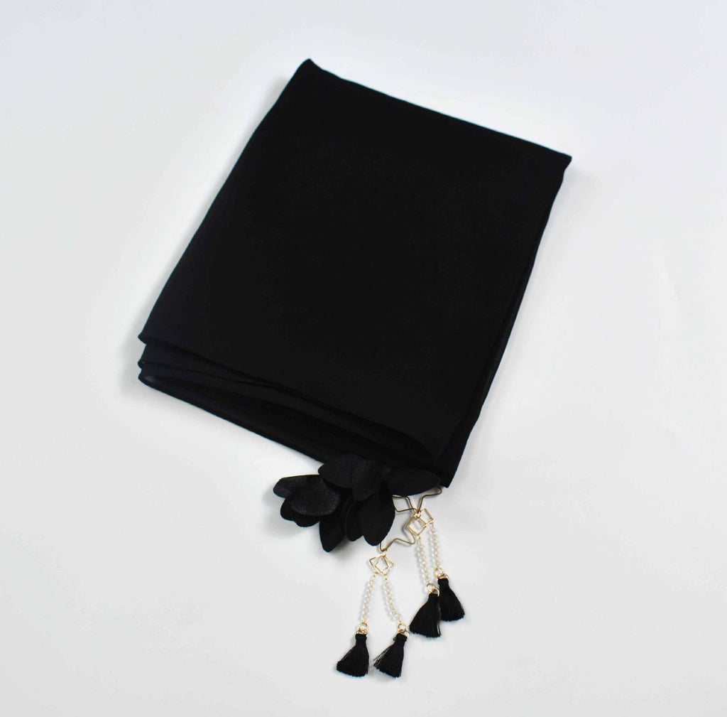 Monochrome pearl chiffon flower scarf  Malaysian headscarf Middle East Africa hijab