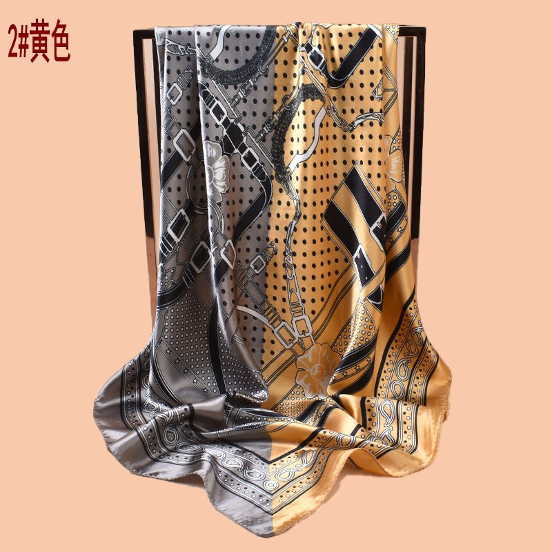 2025 new 90-color diced belt chain cashew print square scarf with sunscreen, bag head silk scarf decoration, scarf