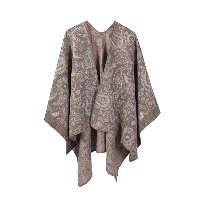 Europe, America Spring Autumn Winter 2025 New Women's Wool Jacquard Cashew Flower Shawl