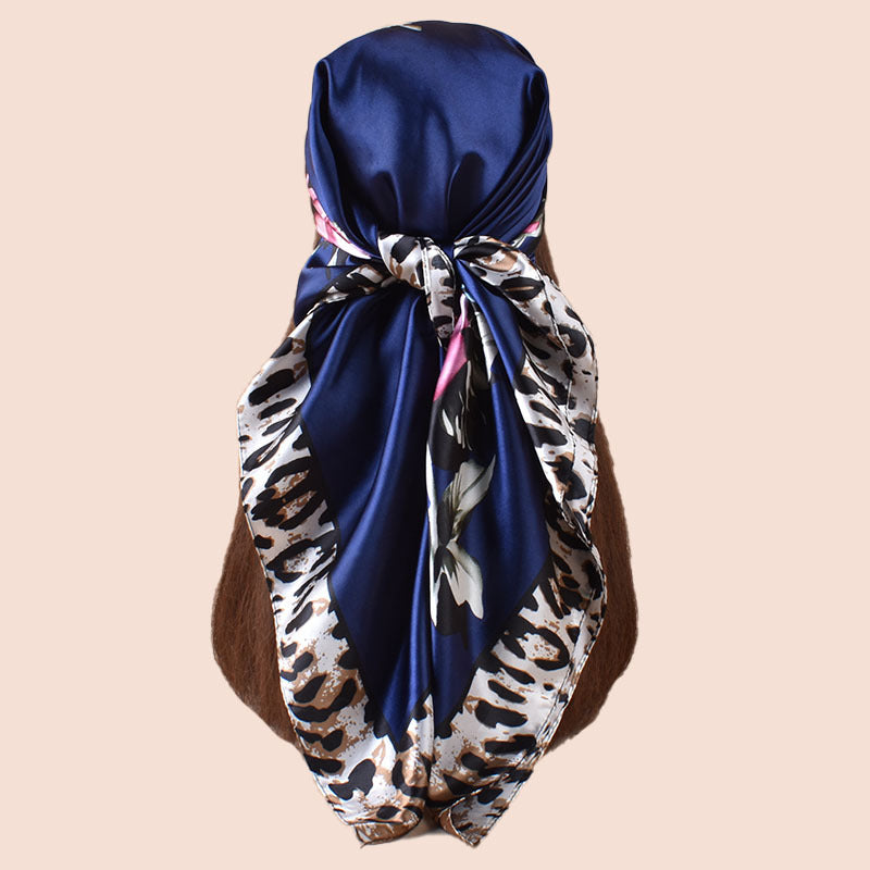 Spring new large shawl simulation silk leopard print rose printing silk scarf head scarf 90-color large square scarf
