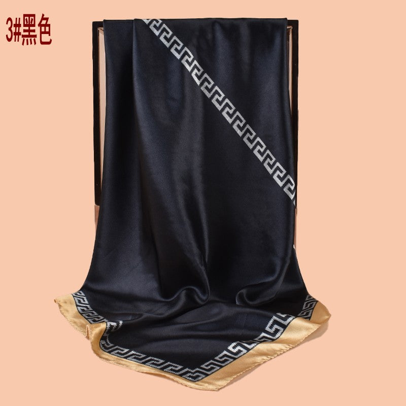 2025 new 90cm-swatch monochrome edged printed square scarf with sunscreen, bag head silk scarf decoration, scarf