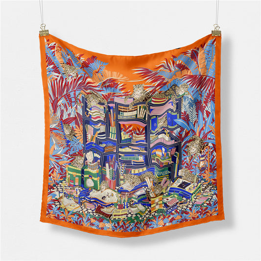 Fashion plant jungle, leopard pattern, digitally printed 53cm small square scarf, women's headband scarf