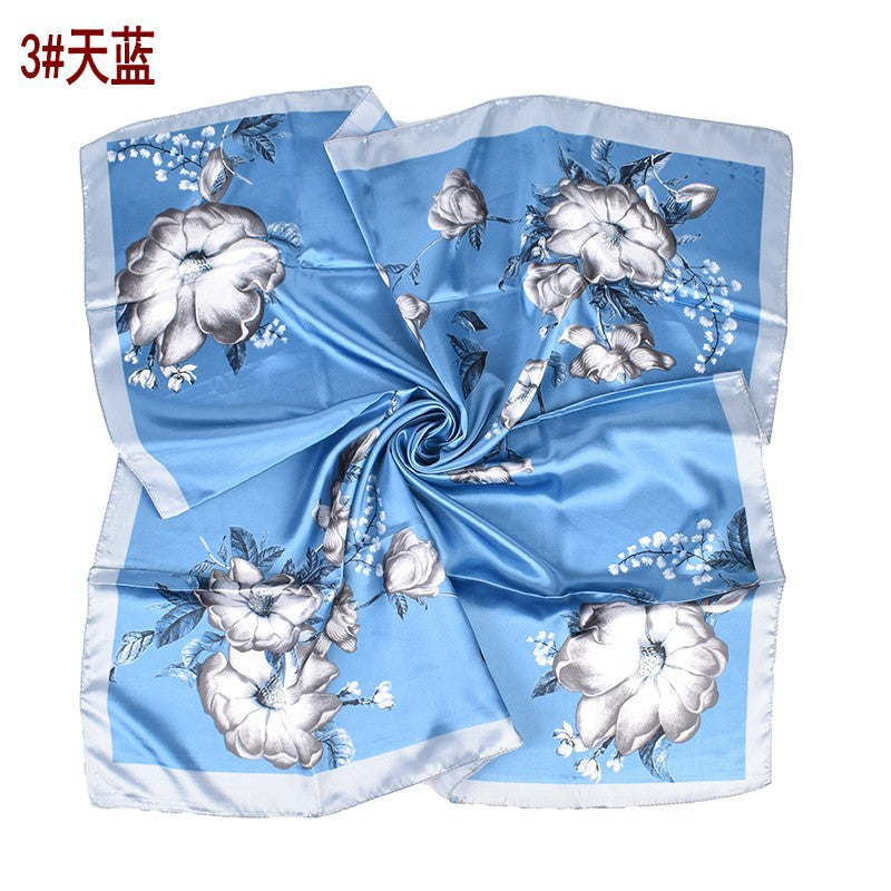 New Fashion Retro Floral Pattern Printing 90 * 90 Satin Large Square Scarf Silk Scarf
