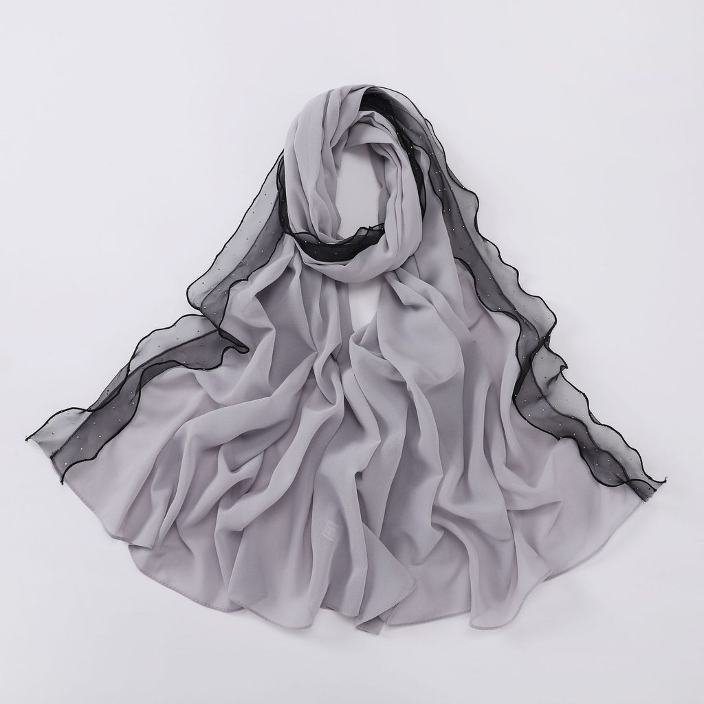 New Pearl Chiffon Hot Diamond Lace Ribbon Scarf  Malaysian, Middle Eastern, Headscarf