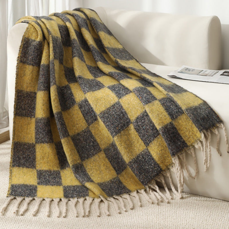 Blanket new European, American autumn and winter imitation mohair thickened checkered large shawl jacquard blanket