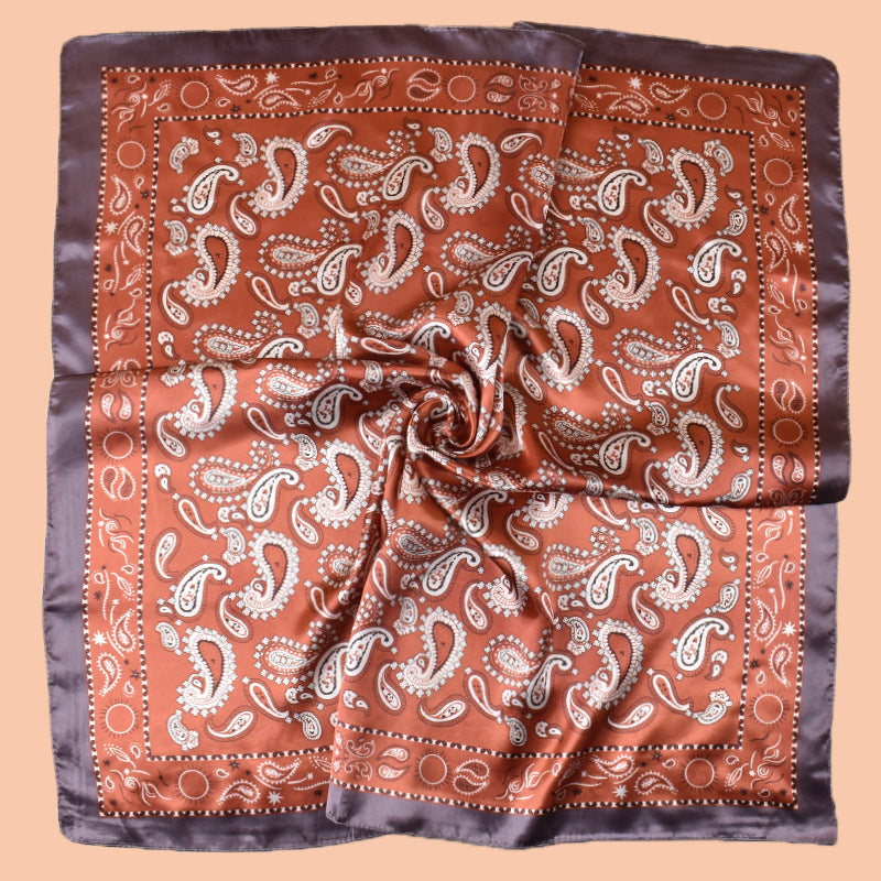 New 90cm-satin sun cashew flower printed square scarf with sunscreen, head silk scarf decoration, scarf
