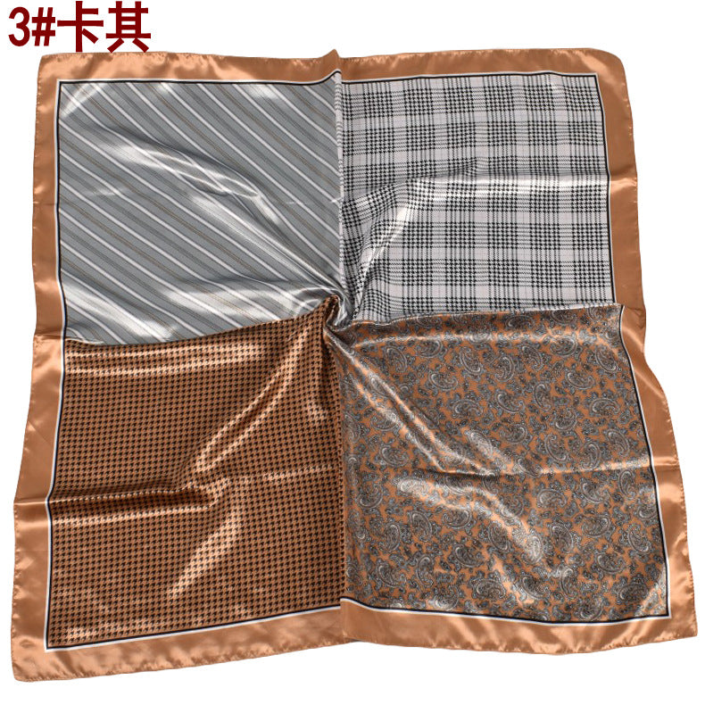 European and American fashion new 90cm-satin color matching striped small cashew generous silk scarf, annual scarf