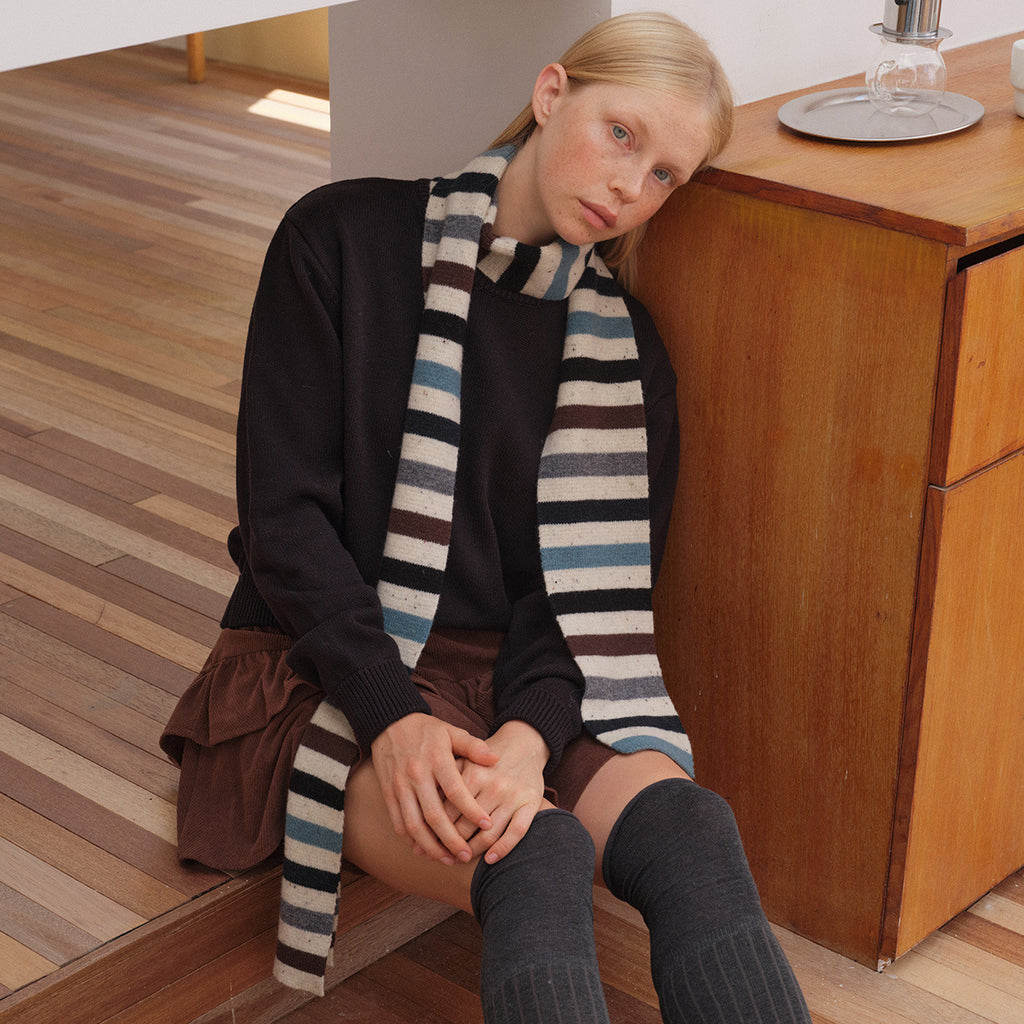 100% selected pure cotton wool striped scarf women's autumn and winter with contrasting colors thin and narrow long soft scarf