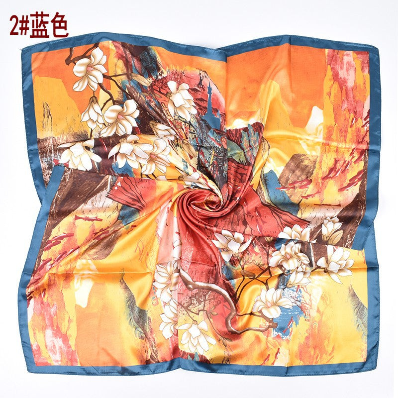 New fashionable versatile natural landscape pattern printing high-quality 90 * 90 color square towel