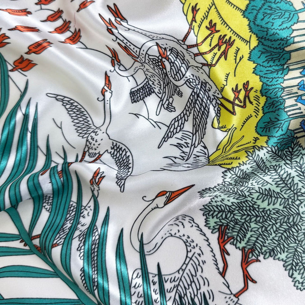 European and American fashion plant flower print silk scarf 90cm large square scarf, women's scarf with shawl, gifts