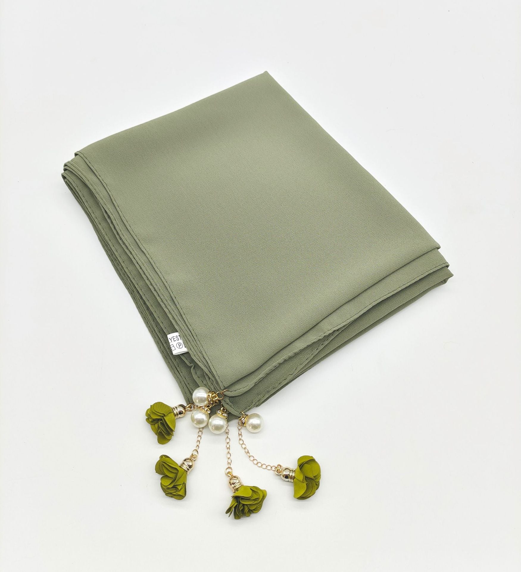 New monochrome pearl chiffon bubble bag headscarf exquisite pearl flower scarf women's scarf hijab