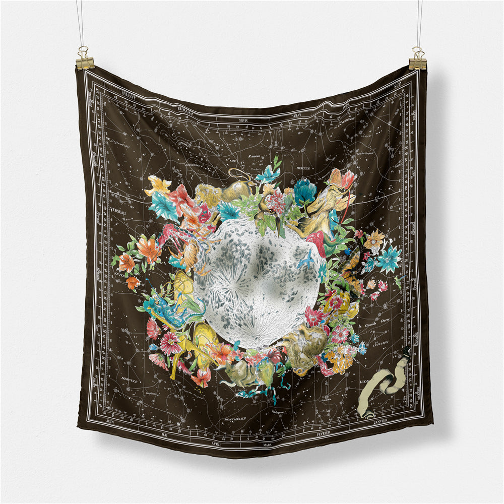 Simple and fashionable versatile plants and flowers, map, digitally printed 53cm small square scarf, twill scarf