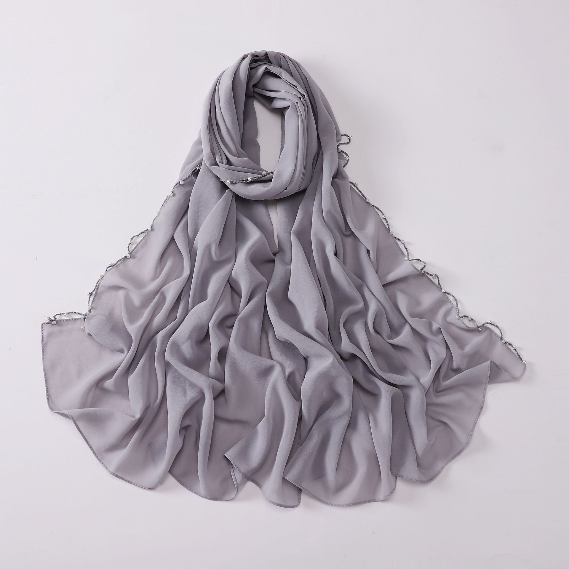 Pearl chiffon unique craftsmanship wavy edge bead scarf women's yarn scarf middle east headscarf malay bag headscarf