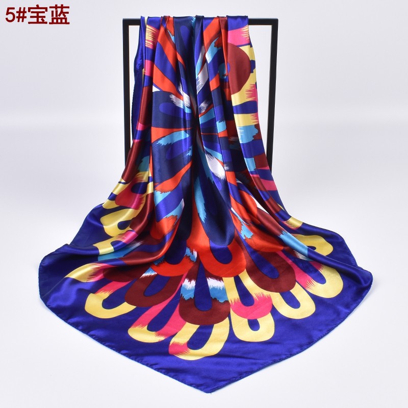 Autumn new fashionable and elegant flower satin large square scarf silk scarf fashion imitation silk scarf