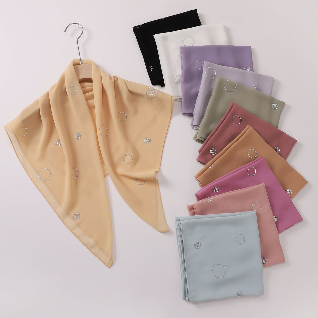 New Pearl Chiffon Circle Hot Diamond 90cm Square Scarf Malaysia Indonesia