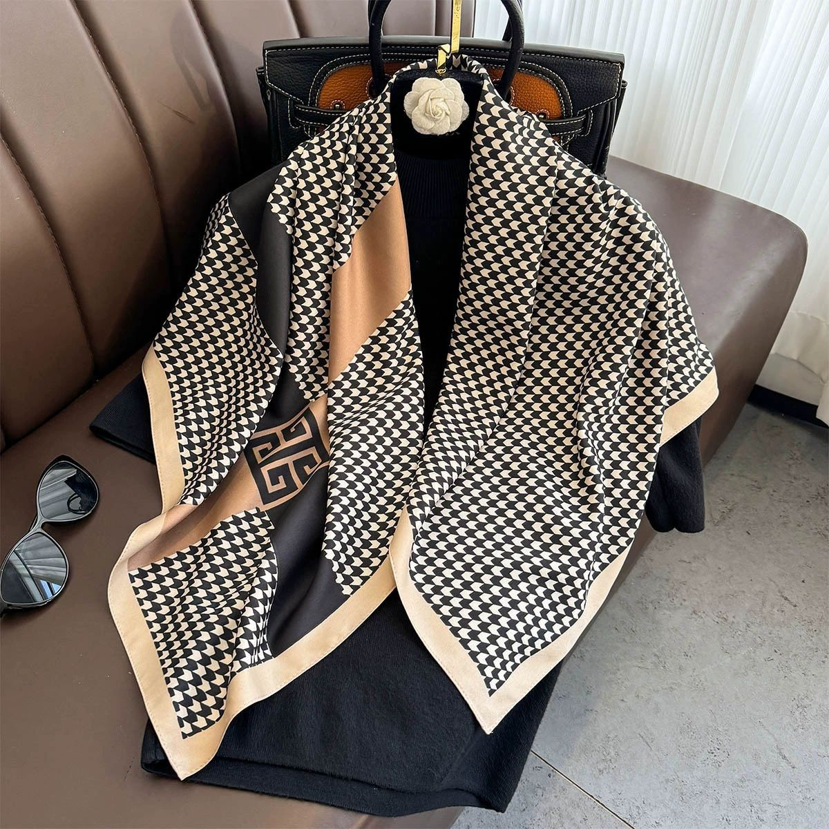 Summer Korean version of simple striped scarf twill square scarf 90cm fashionable versatile sunscreen shawl headscarf women