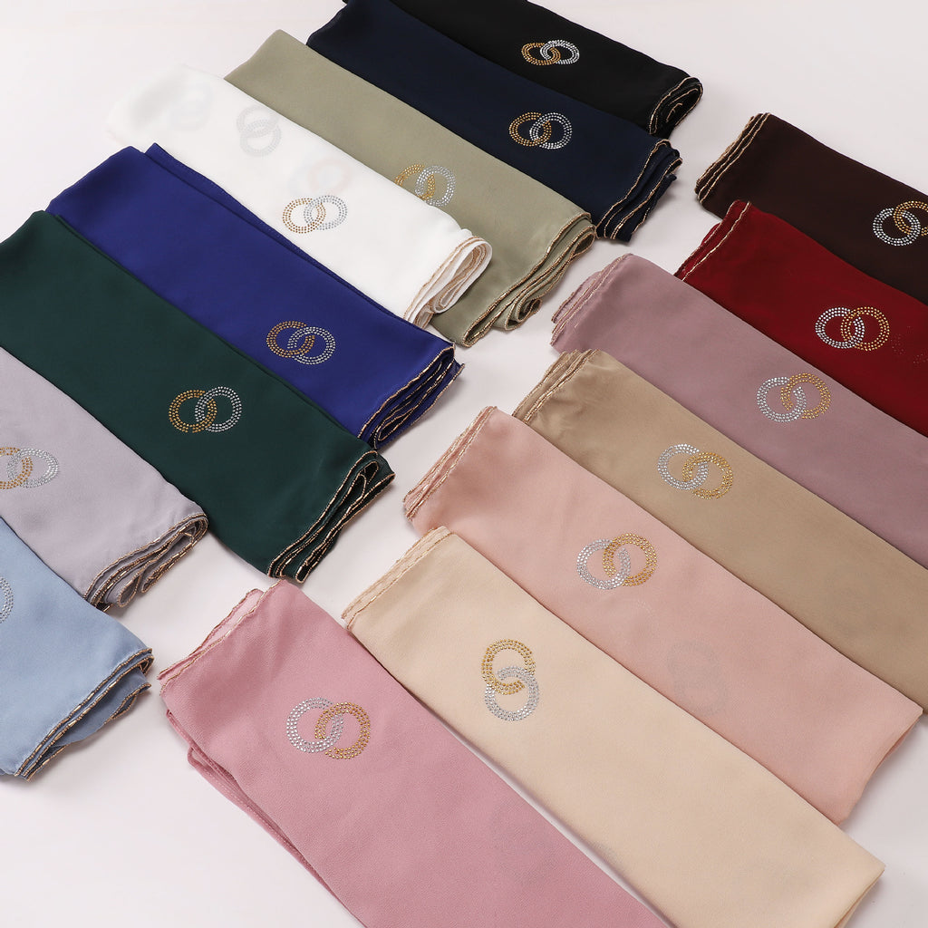 New Pearl Chiffon Long Edge Metal Chain Double Ring Hot Diamond Long Towel Yarn Middle East Head Towel