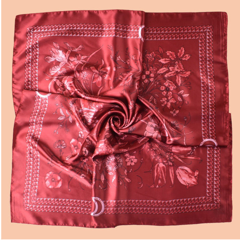 Spring and summer scarf flower bush butterfly printing versatile decorative scarf headscarf silk scarf 90 high-quality satin square scarf