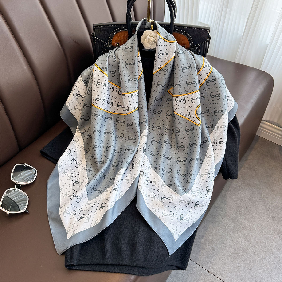 Light luxury Korean version of the letter new simple large square scarf age reduction versatile travel sunscreen shawl neck protection thin warm