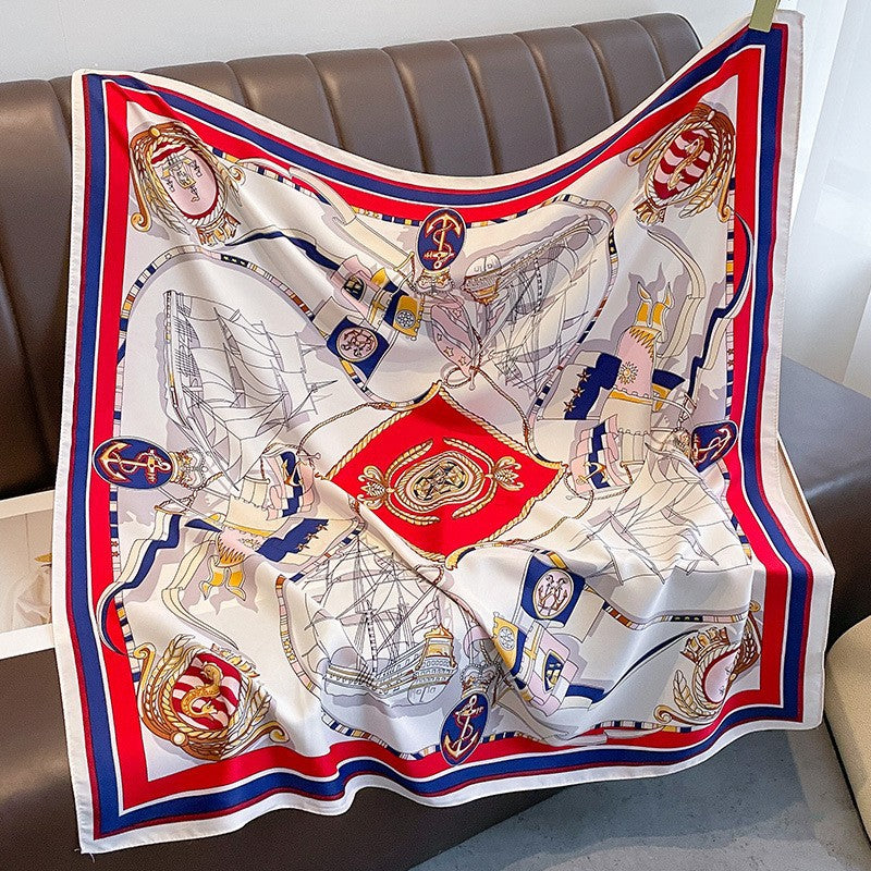 New square scarf, French retro silk scarf, women's twill silk scarf, neck cover, shawl printed scarf, weatherproof