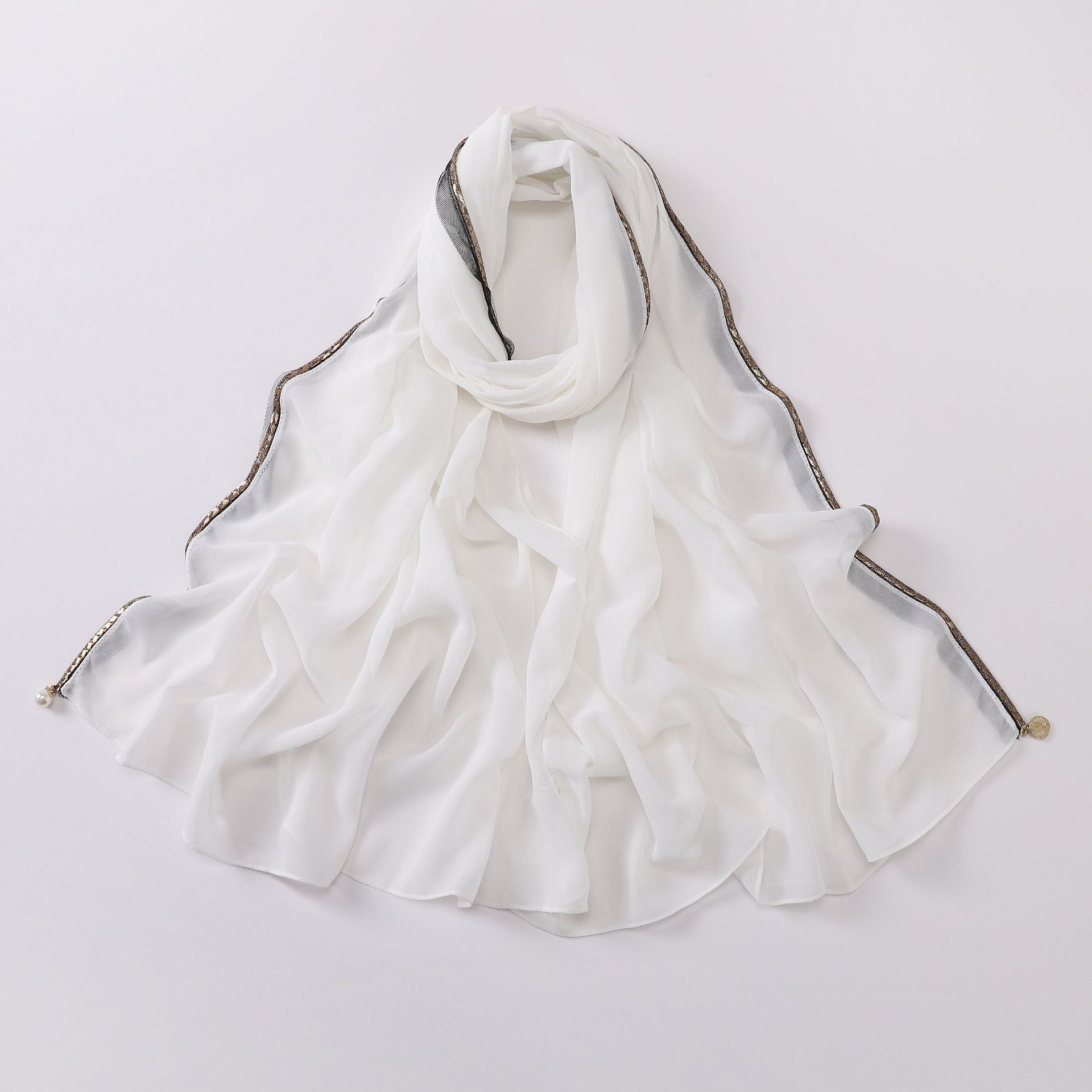 New Pearl Chiffon Gold Metal Chain Scarf  Middle East Africa Malaysia Headscarf