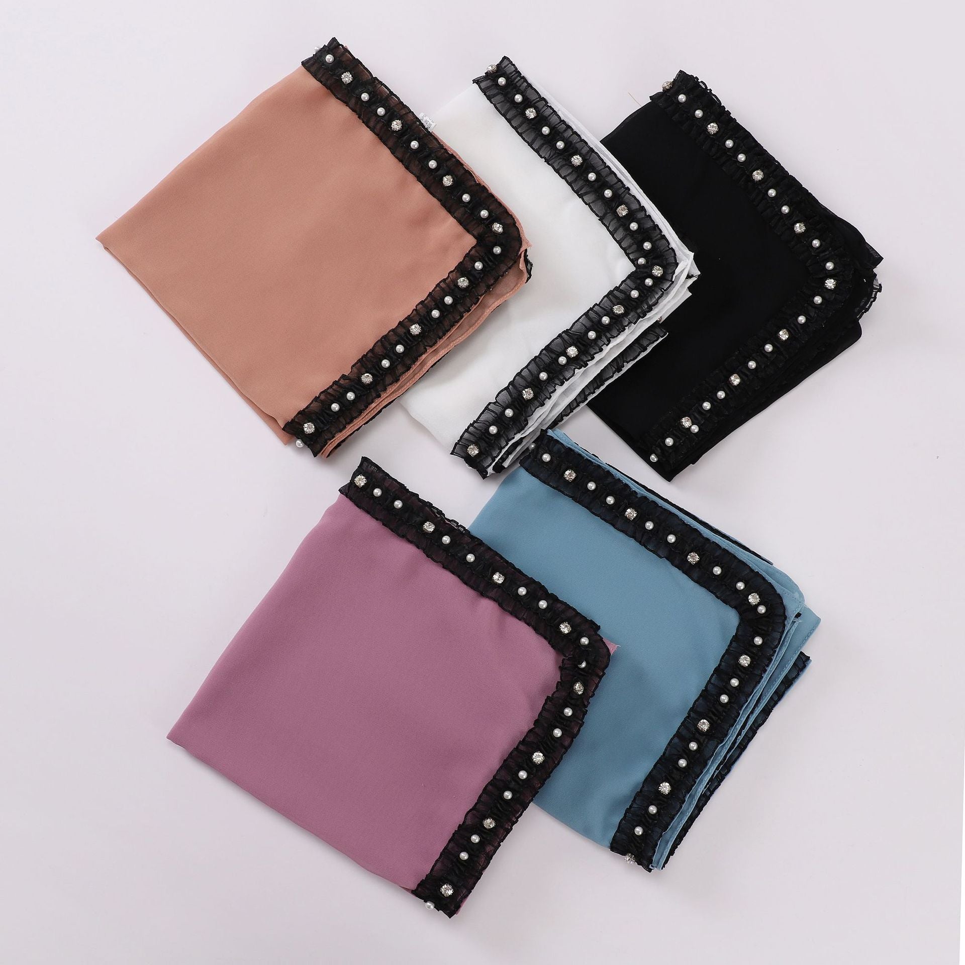 New Pearl Chiffon Bead Diamond Square Scarf Folded Lace 90 * 90cm Scarf Hijab