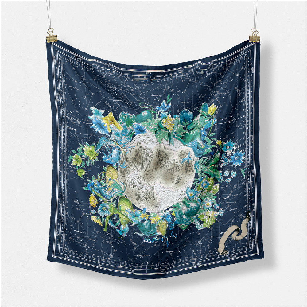 Simple and fashionable versatile plants and flowers, map, digitally printed 53cm small square scarf, twill scarf